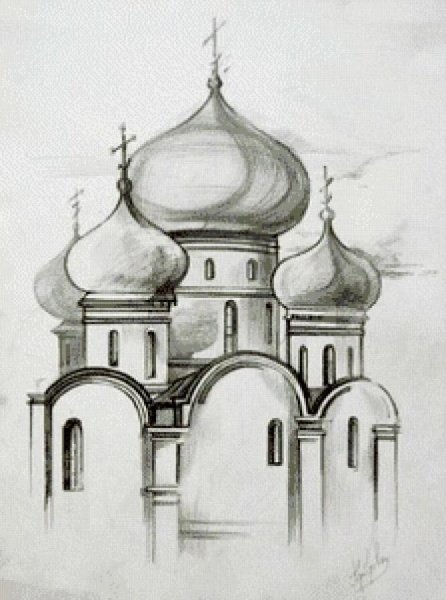 Церковь рисунок карандашом