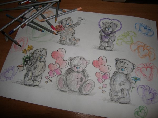 Рисовать мишку с сердечком