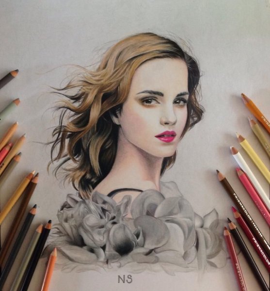 Лицо цветными карандашами