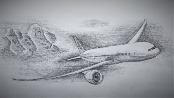 Самолёт Боинг 787 карандашом