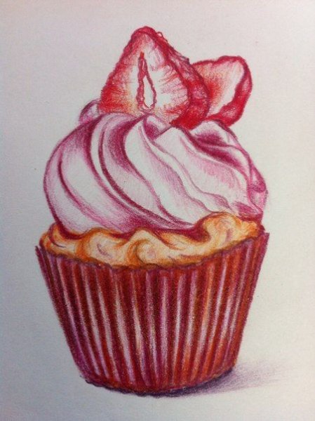 Пирожное цветными карандашами