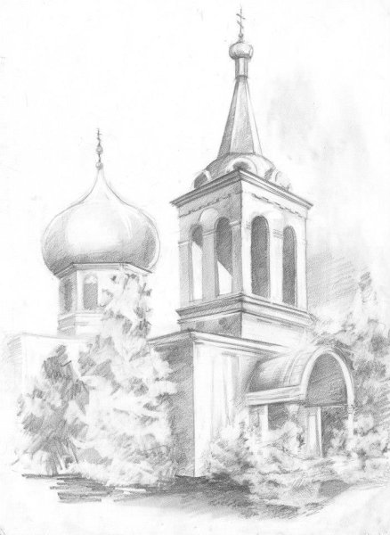 Церковь рисунок карандашом