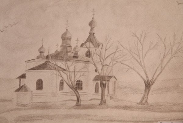 Рисунок храма в Жуковском Московской области