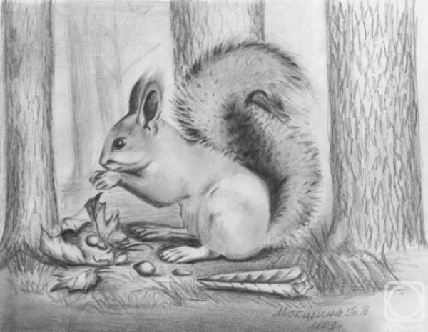 Пейзаж с животными карандашом