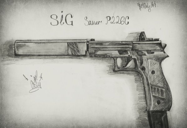 Пистолет рисунок карандашом