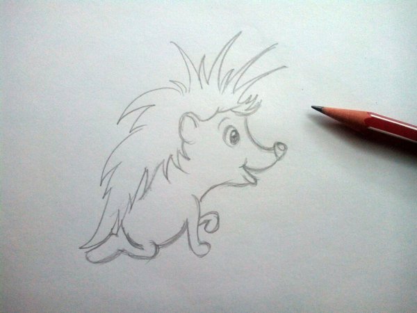 Ежик мультяшный карандашом