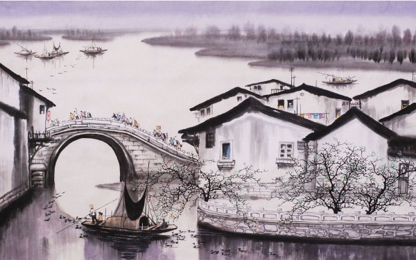 Китайский пейзаж карандашом