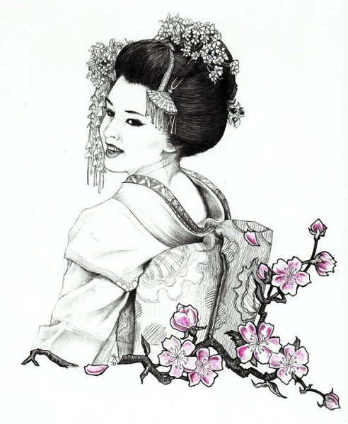 Японская девушка карандашом