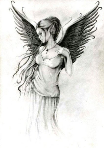 Девушка ангел тату эскиз