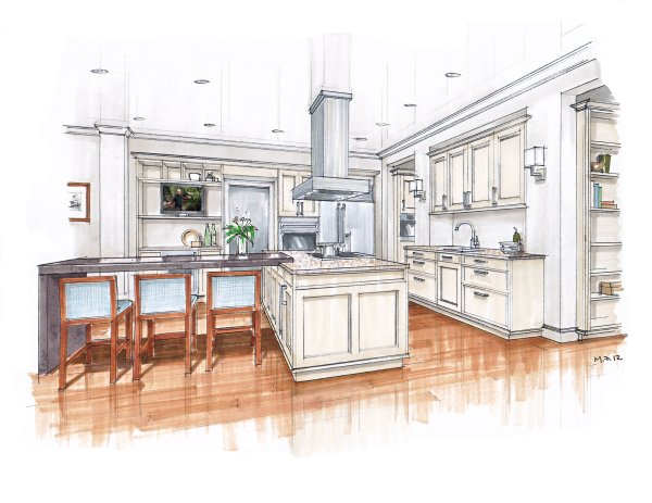Кухня в эскизе набросок