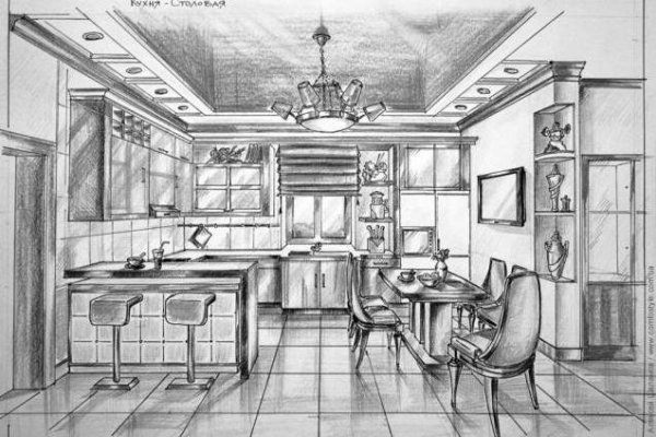Интерьер кухни нарисовать