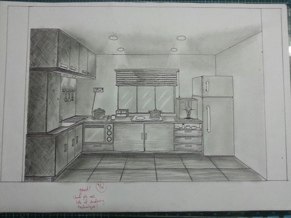 Кухня в эскизе набросок