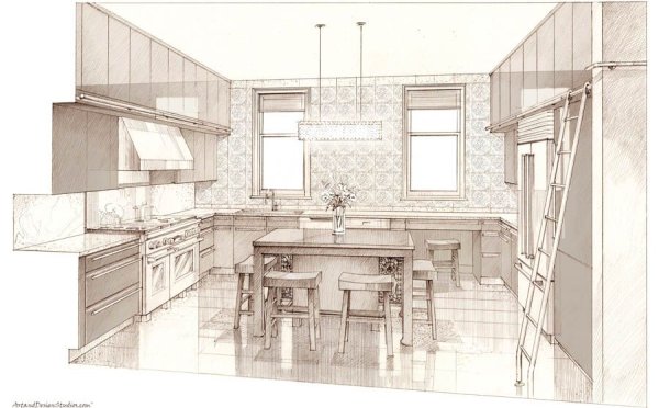 Интерьер кухни раскраска