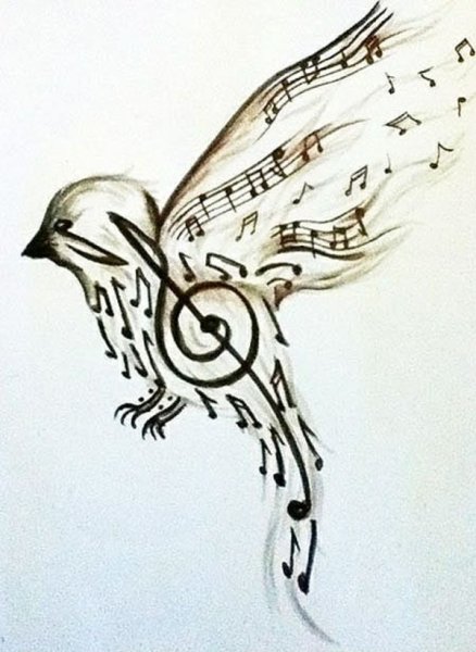 Тату птички с нотами