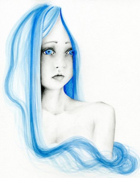 Голубая девочка рисунок