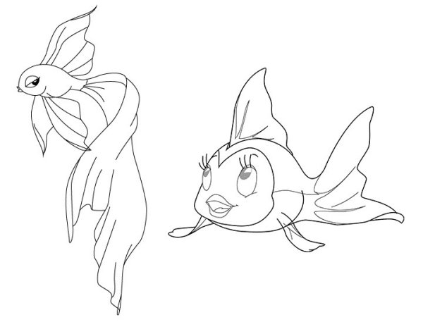 Золотая рыбка рисунок карандашом