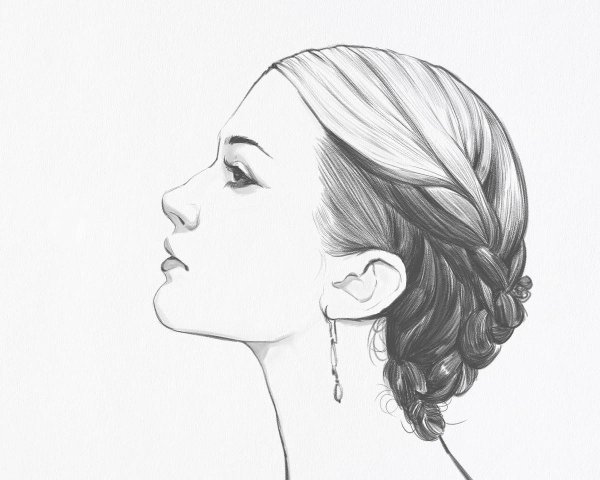 Лицо девушки в профиль карандашом