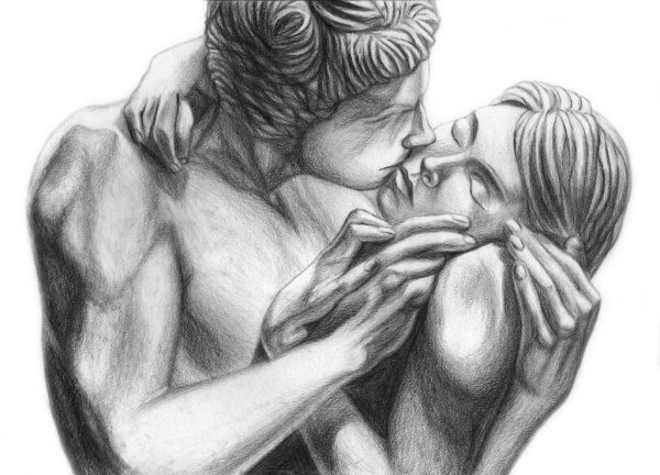 Поцелуй рисунок карандашом
