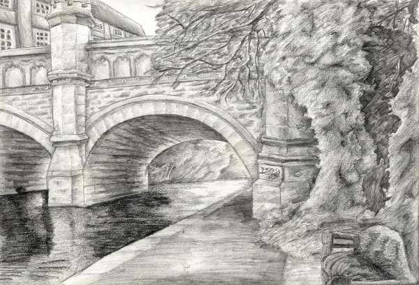 Графический пейзаж с мостом