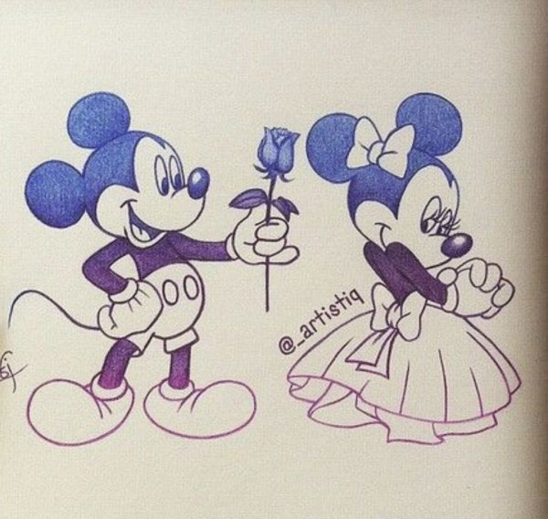 Микки и Минни Маус карандашом