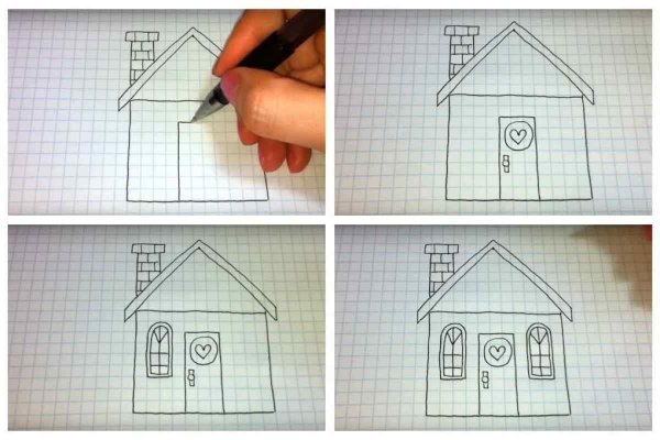 Домик простым карандашом