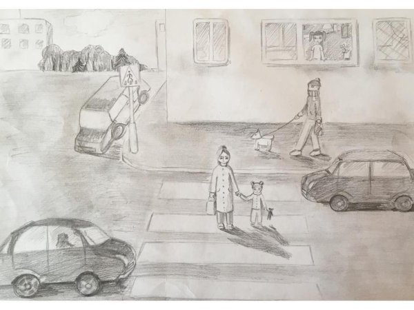 Рисунок на тему ПДД карандашом