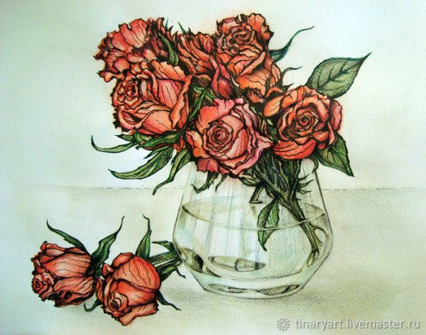 Натюрморт с цветами Графика