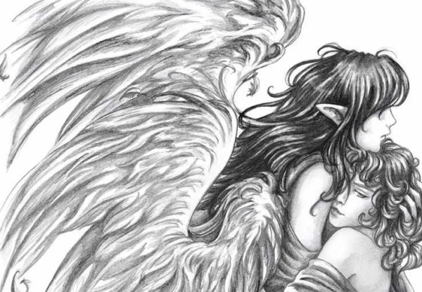 Девушка ангел карандашом
