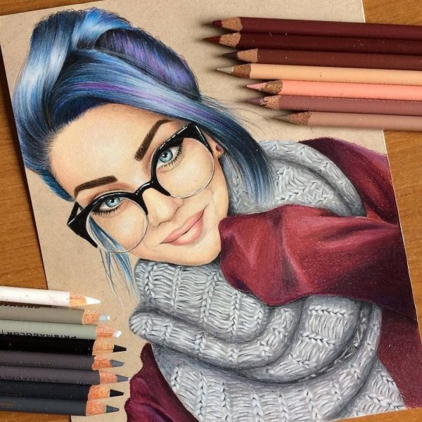 Портрет цветными карандашами