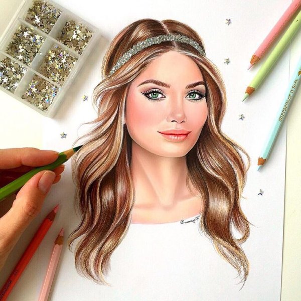 Красивые девушки нарисованные карандашом цветные