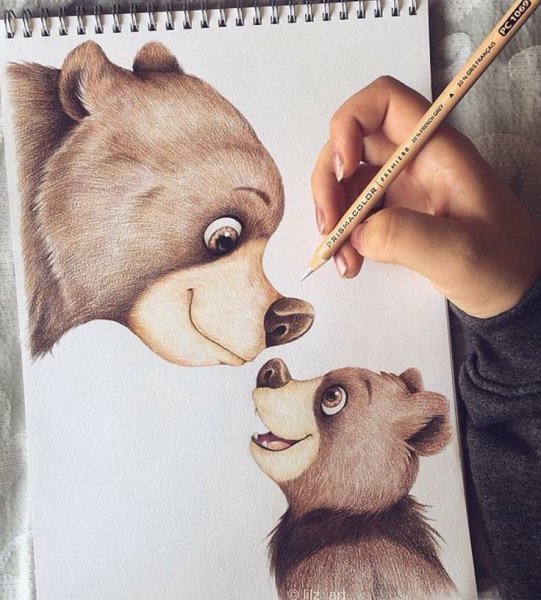 Мультяшные животные цветными карандашами