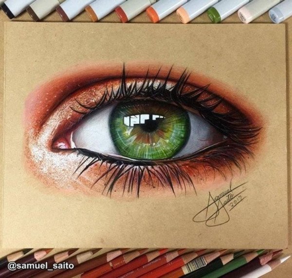 Реалистичный глаз цветными карандашами