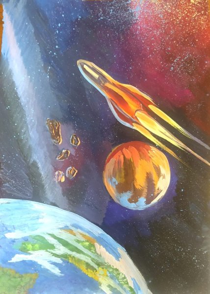 Космос рисунок карандашом цветным