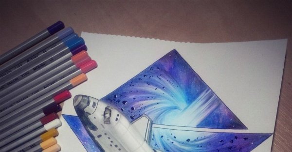 Космос рисунок карандашом цветным