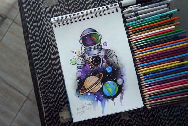 Космос рисунок карандашом цветным