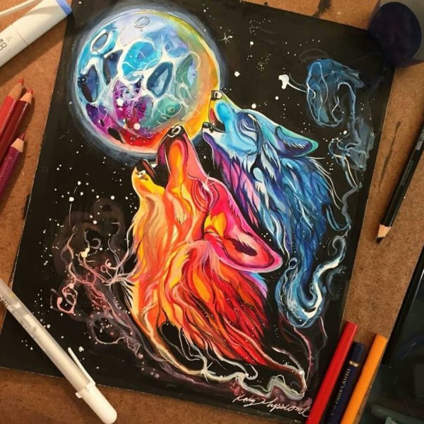 Космос цветными карандашами