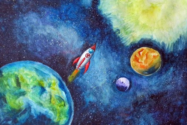 Космос цветными карандашами