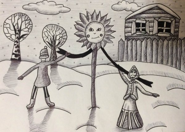 Масленица рисунок карандашом