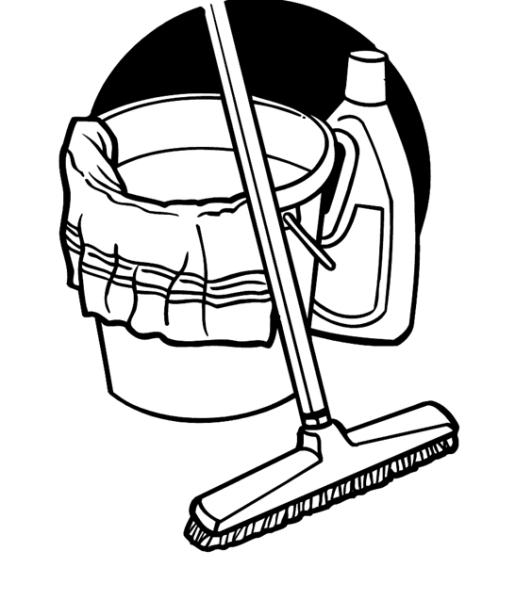 Раскраска ведро и швабра