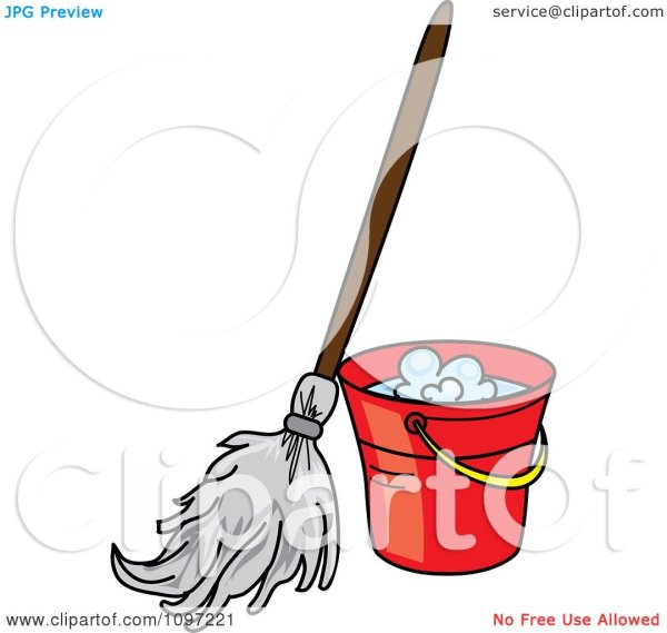 Вектор ведро и швабра. Тряпка