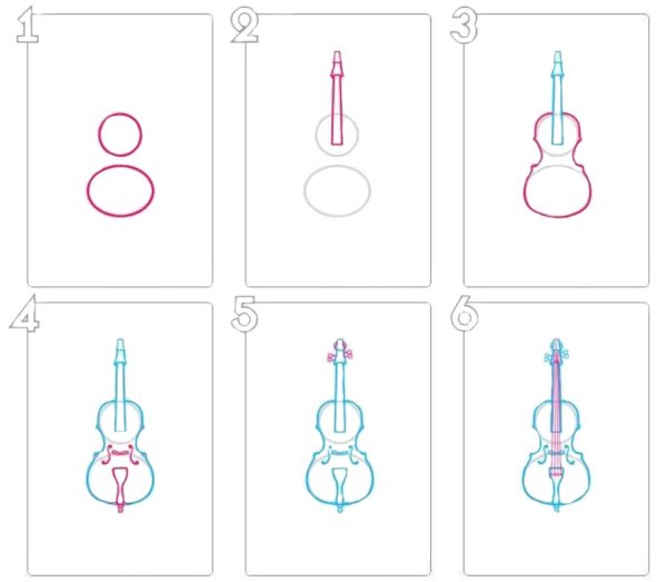 Поэтапное рисование виолончели