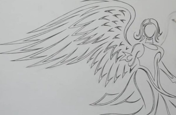 Девушка с крыльями карандашом