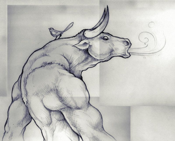 Бык арт карандашом