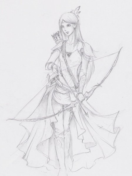 Эльфийка рисунок карандашом