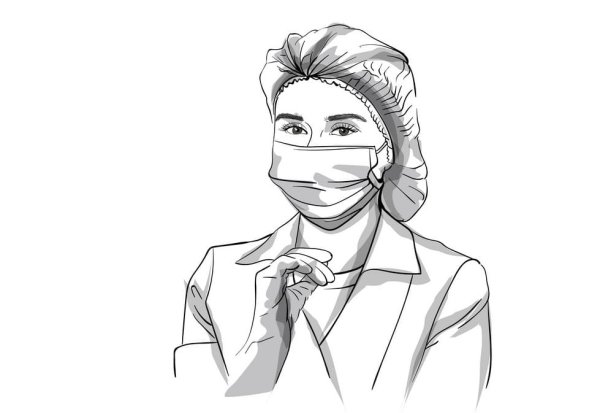 Врач в маске карандашом