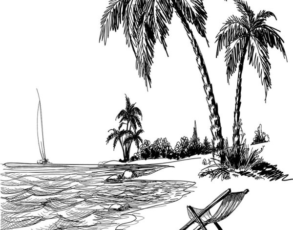 Пейзаж пляж карандашом