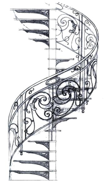 Винтовая лестница кованая чертеж