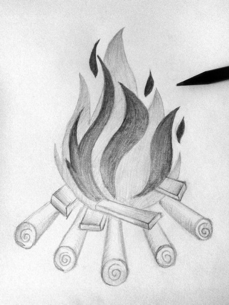 Костёр рисунок карандашом