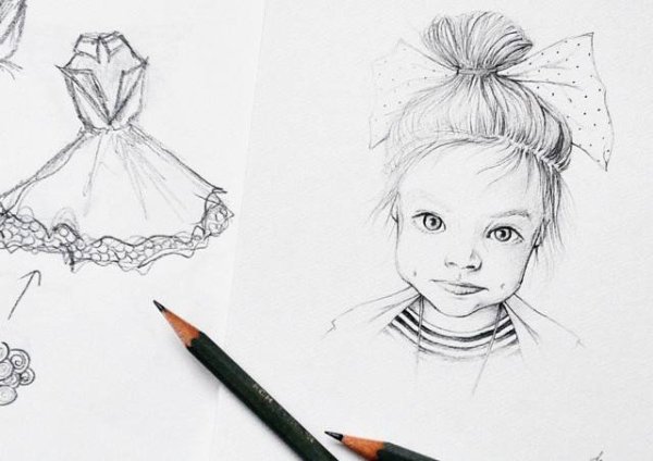 Девочка с бантиками рисунок карандашом