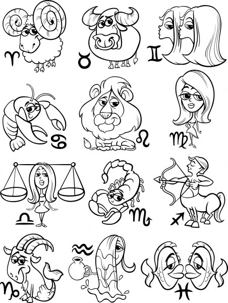 Знаки зодиака черно белые